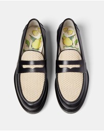 Duke + Dexter - Wilde Black + White Rattan Penny Loafer - Men's