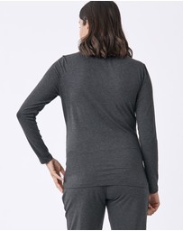 Angel Maternity - Monique Long Sleeve Nursing Petal Top - Charcoal
