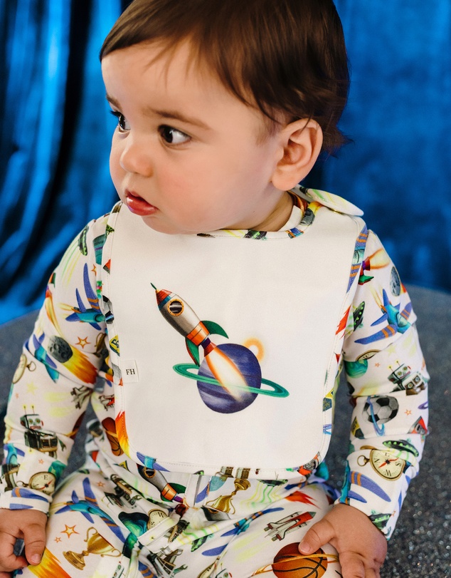 Fleur Harris - 'Blast Off' Dandy Duo Bibs in Cloud White