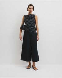 Country Road - Organically Grown Linen Check Ruched Linen Tank