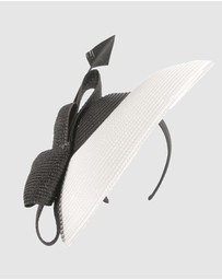 Max Alexander - Saucer White Black Racing Fascinator Hat