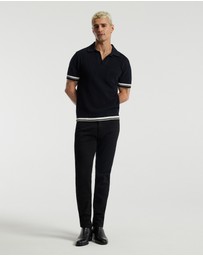 Calibre - Striped Trim Textured Knit Polo Navy