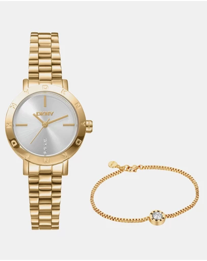DKNY - Essentials Gold 28mm Womens Watch + Gold Bracelet