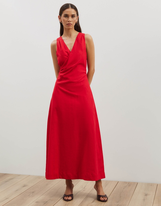 Atmos&Here - Stephanie Linen Blend Wrap Front Midi Dress