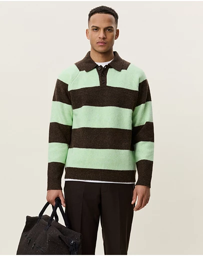 Les Deux - Striped Melange Knitted Polo