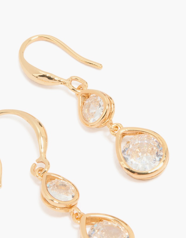 Lovisa - Gold Plated Double Cubic Zirconia Hook Earrings