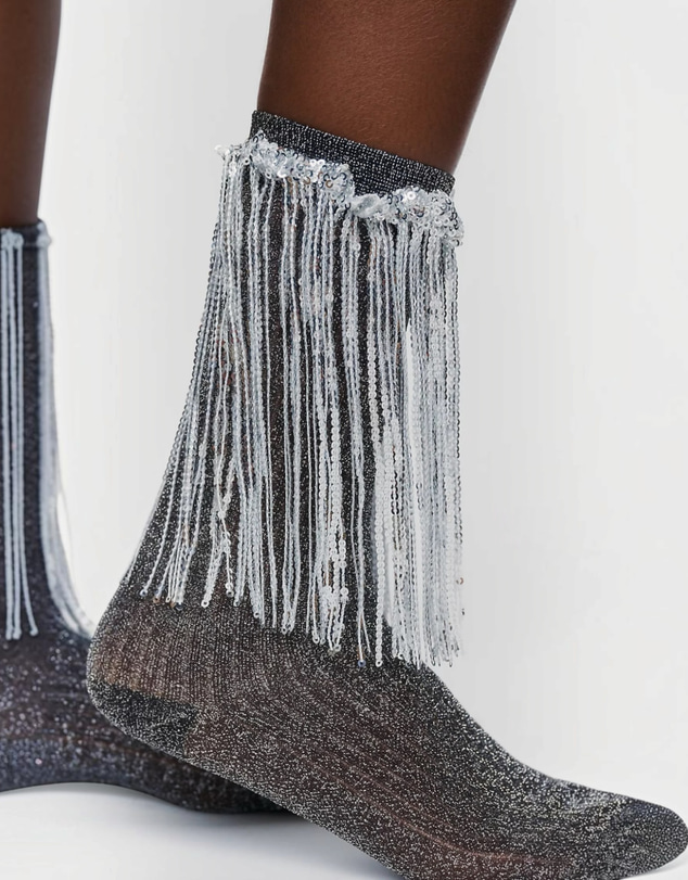 High Heel Jungle - Stevie Metallic Lurex Socks With Glitter Fringe
