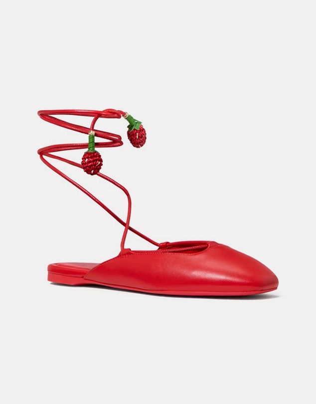 Kate Spade - Eloise Strawberry Smooth Leather Ankle Wrap Mule Flats