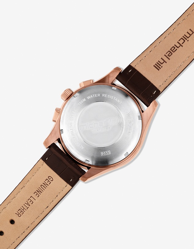 Michael Hill - Men's Chronograph Watch in Brown Tone Stainless Steel and Brown Leather