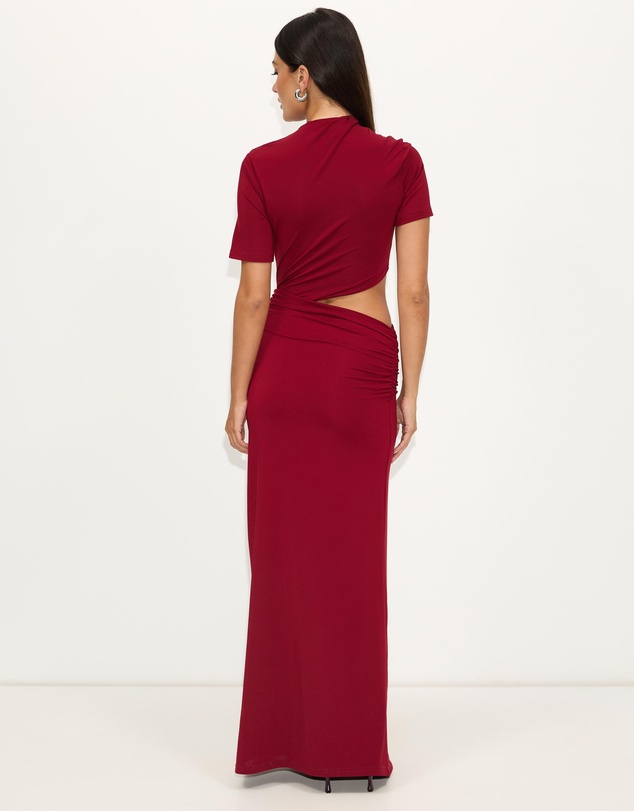 Dazie - Evening Gem Ruched Cut Out Short Sleeve Jersey Maxi Dress