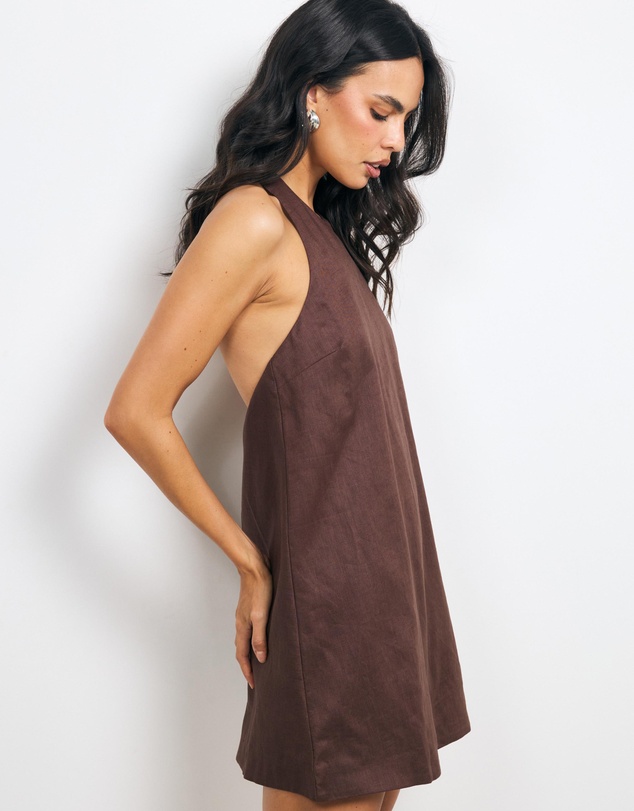 AERE - Kya Halter Neck Scoop Back Mini Dress