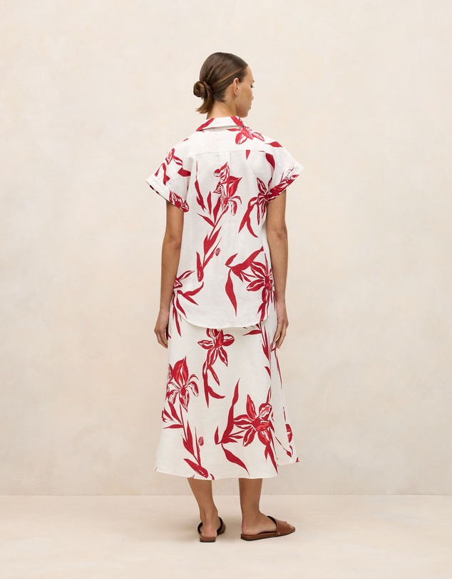 Trenery - Wild Iris Linen Cap Sleeve Shirt in White