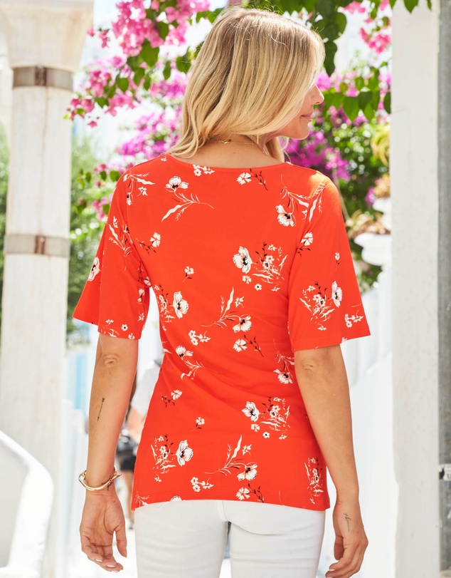 Sosandar - Floral Print Angel Sleeve Twist Front Top