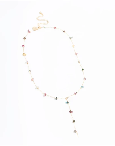Lovisa - Gold Semiprecious Chip Chain Y-Necklace