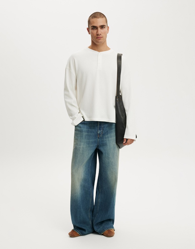 Cotton On - Relaxed Fit Textured Henley Long Sleeve