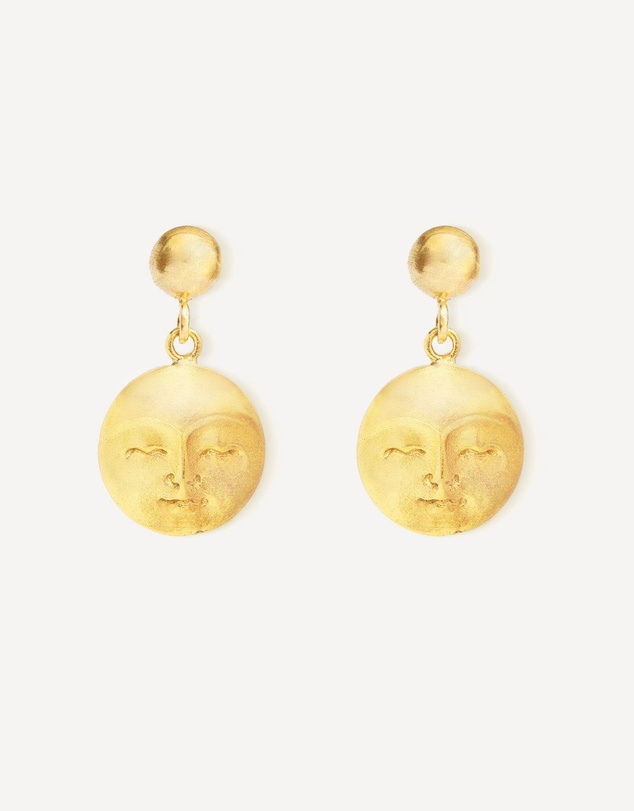 Ottoman Hands - Moon Face Gold Drop Earrings