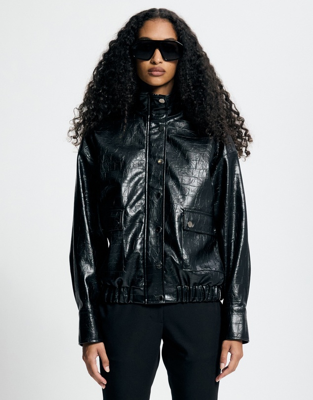 Lover - Lenore Funnel Croc Leather Look Bomber