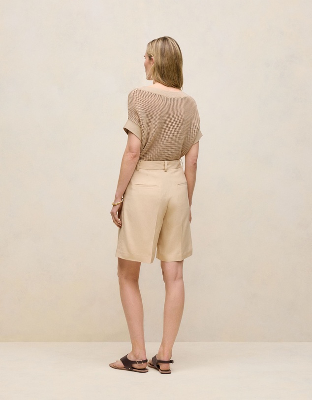 Trenery - Pleat Front Longline Short in Sand