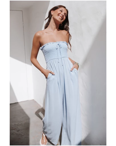 Petal & Pup - Indie Wide Leg Smocked Jumpsuit - Light Blue