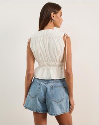 Atmos&Here - Ray Linen Blend Sleeveless Gathered Top