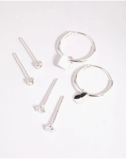 Lovisa - Sterling Silver Heart Stud & Hoop Earrings