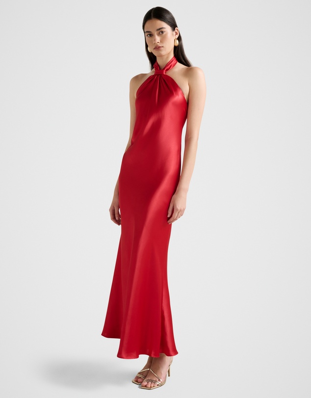 Forever New - Yvette Halter Neck Satin Maxi Dress
