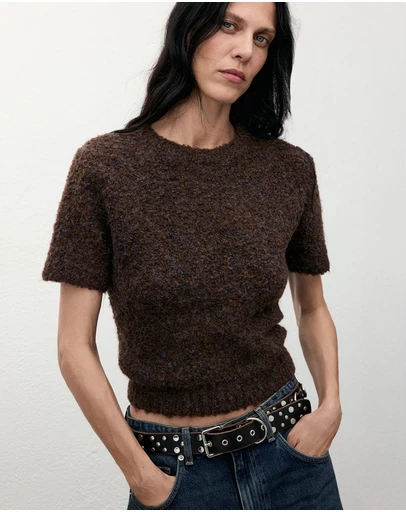 M.N.G - Bouclé Short-Sleeved Sweater