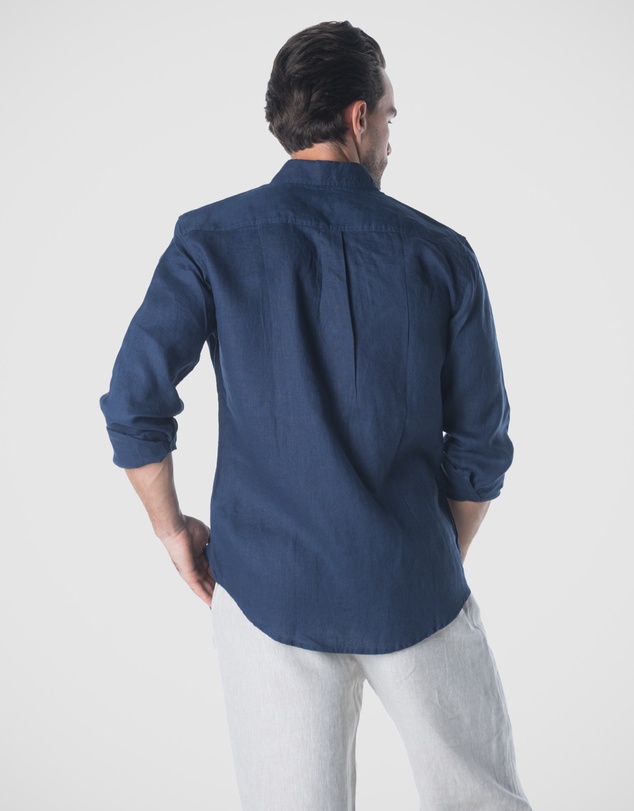 Coast Clothing - Long Sleeve Linen Shirt in Navy Blue
