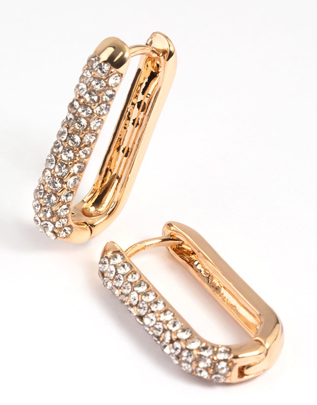 Lovisa - Gold Diamante Oval Huggie Hoop Earrings