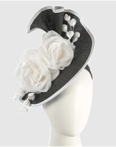 Fillies Collection - Bespoke Sculpted Black White Racing Fascinator
