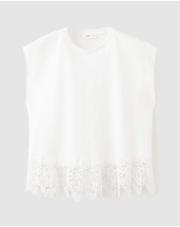M.N.G - Cotton T-Shirt with Broderie Anglaise Embroidery
