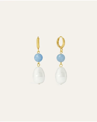 Ottoman Hands - Dawn Blue Chalcedony and Pearl Drop Huggie Earrings