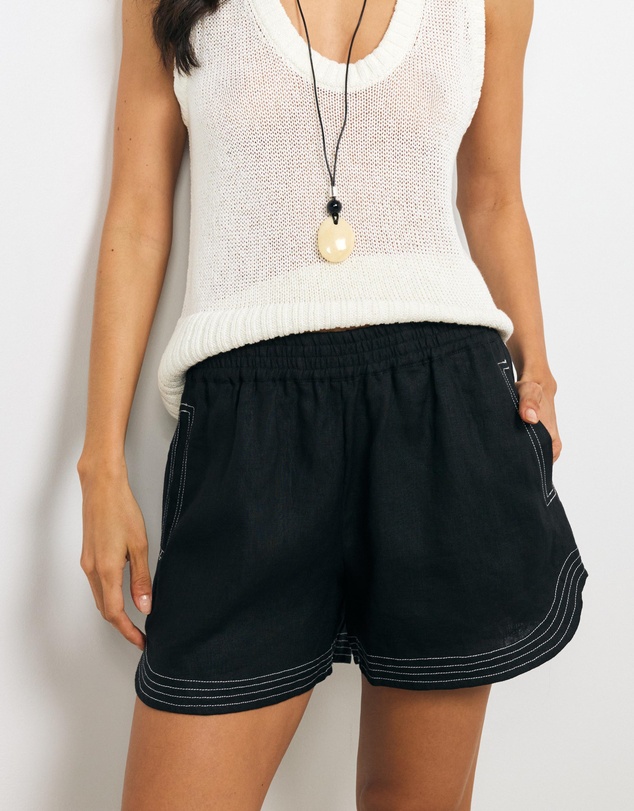AERE - Lulu Contrast Stitch Linen Shorts
