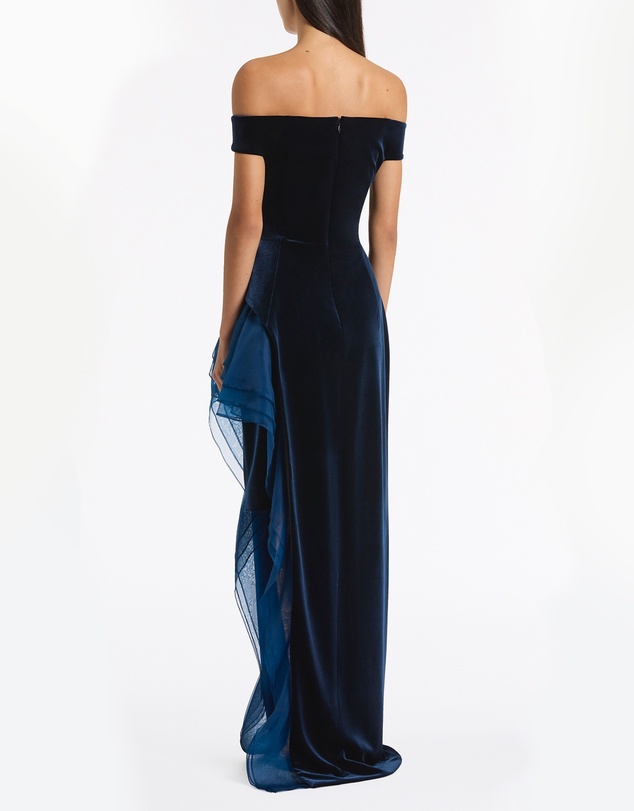 Carla Zampatti - Navy Velvet Organza Detail Gown