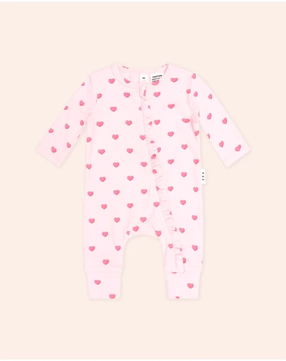 Huxbaby - I Heart You Pointelle Frill Zip Romper - Babies