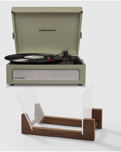 Crosley - Crosley Voyager Bluetooth Portable Turntable - Sage + Bundled Crosley Record Storage Display Stand
