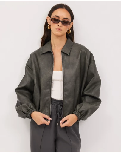 Calli - Hayden Polyurethane Bomber Jacket