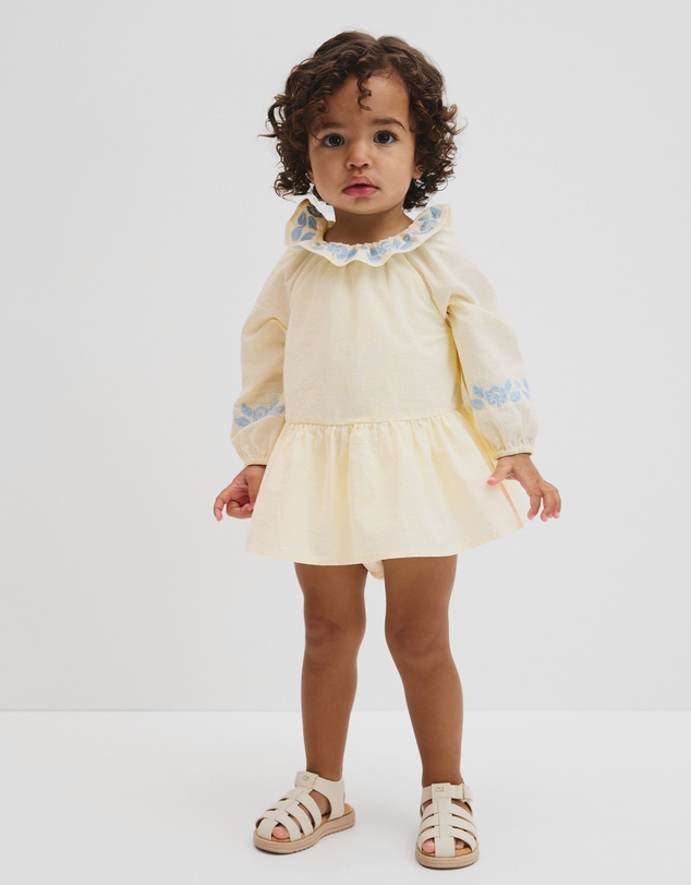 Country Road - Long Sleeve Embroidered Romper Dress