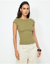 AERE - Boat Neck Cap Sleeve T-Shirt