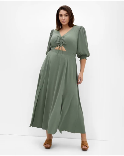 City Chic - Plus size Jolene V Neck Maxi Dress - khaki