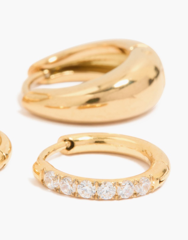 Lovisa - Waterproof Gold Plated Stainless Steel Cubic Zirconia & Chubby Huggie Earrings Set