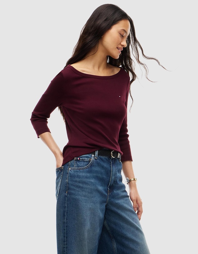 Tommy Hilfiger - Slim Boat Neck Three-Quarter Sleeve T-Shirt