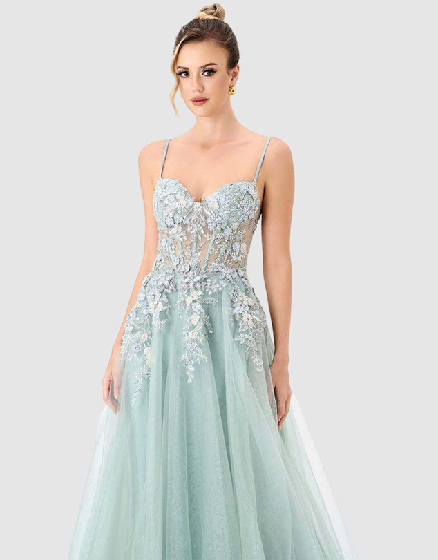 Bariano - Shonda Appliqued Tulle Ballgown