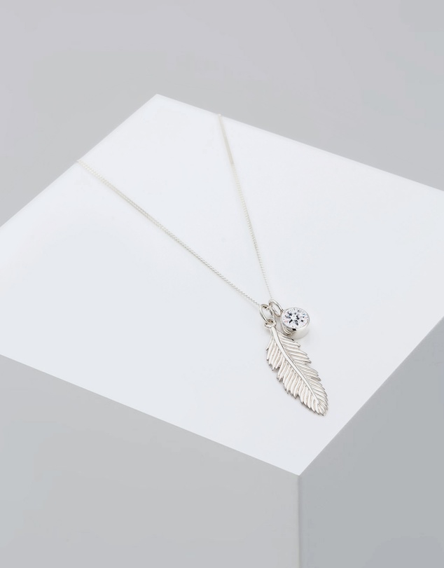 Elli Jewelry - Necklace 925 Sterling Silver Crystal Feather
