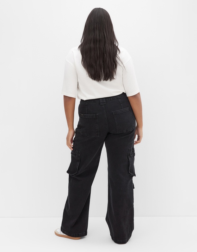 City Chic - Plus size Harley Fit Oaklyn Cargo Wide Leg Jean - black wash