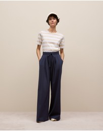 Trenery - Mercerised Cotton Stripe T-shirt in Stone