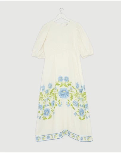 Revibe - Repaired AERE Elladia Puff Sleeve Midi Dress - AU 16