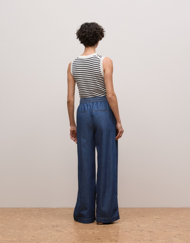 Trenery - Soft Denim Drawcord Pant in Mid Blue