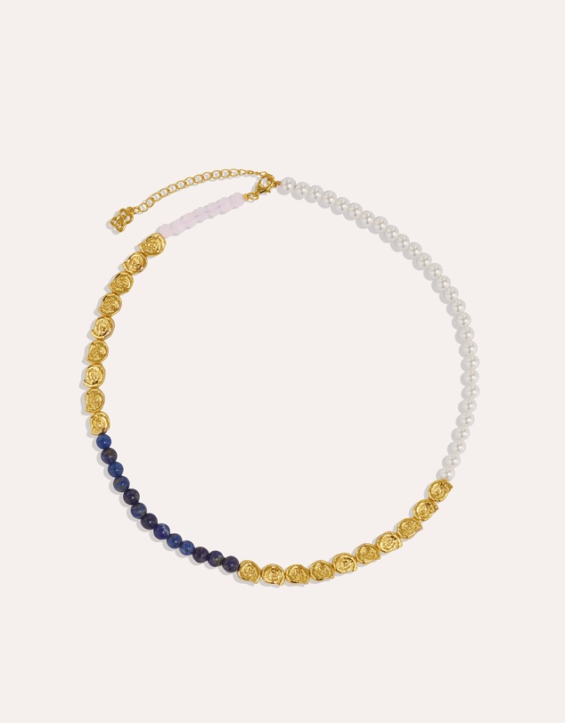 Ottoman Hands - Waterproof Lapis and Pink Jade Beaded Necklace