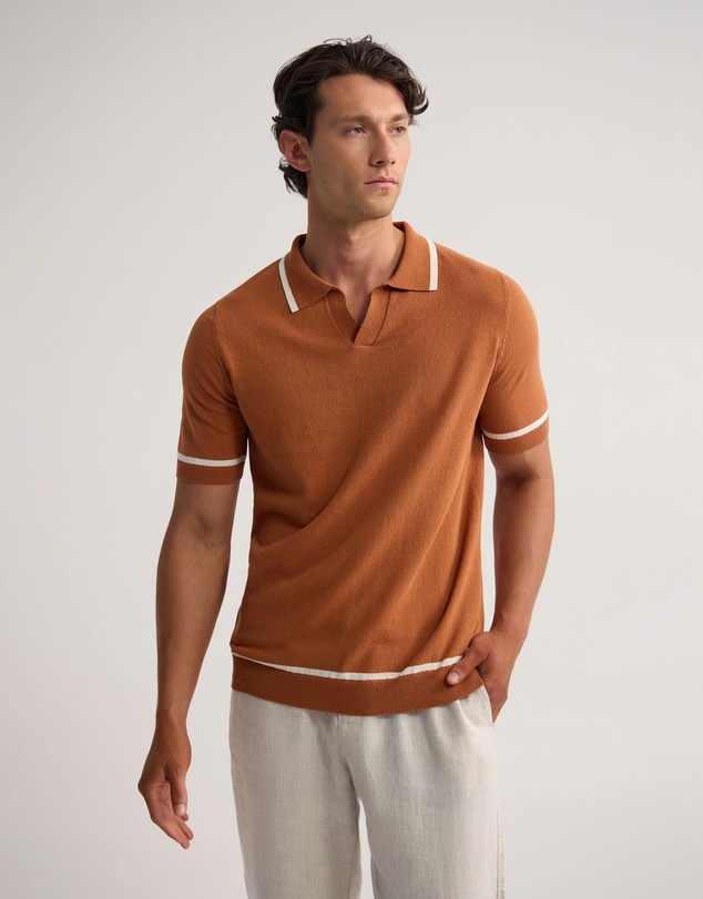 Oxford - Vito Linen Blend Polo With Tipping